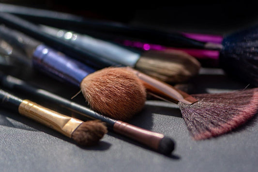 Dirty makeup brushes with product residue