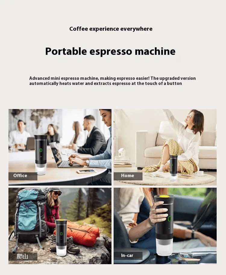 Portable 3-in-1 Coffee Maker with built-in grinder; ideal for fresh espresso on the go.