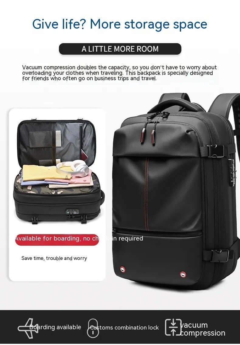 Compression backpack with multi-layer compartments and power bank feature