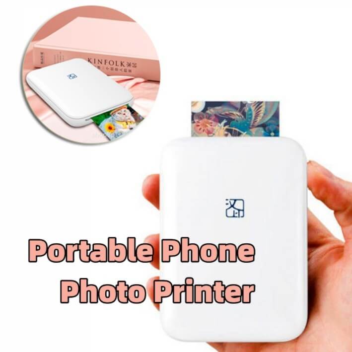 Compact wireless printer printing small photos at home or on-the-go