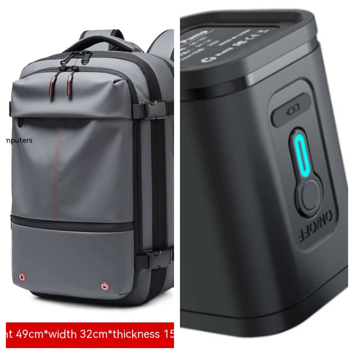 Vacuum Compression Travel Backpack with USB battery, space-saving design, anti-theft features, and large capacity.