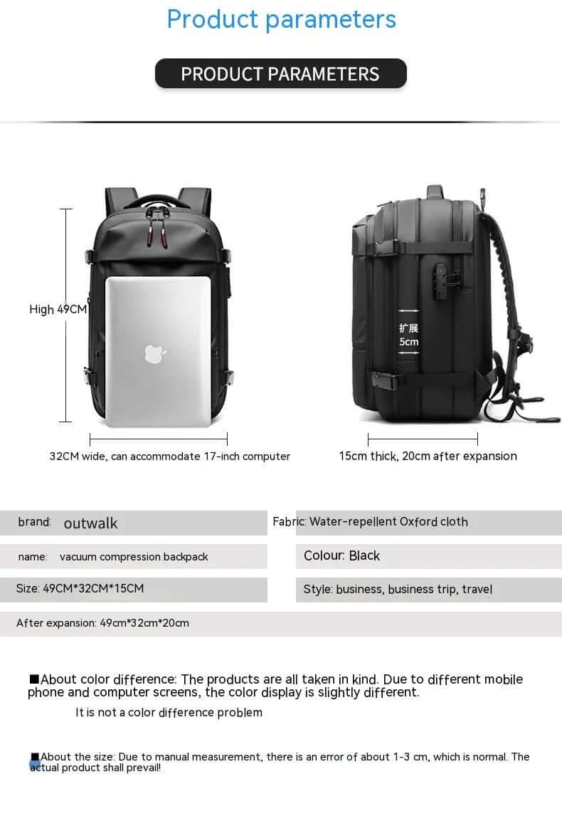 Smart travel backpack showcasing wet/dry separation and secure zippers