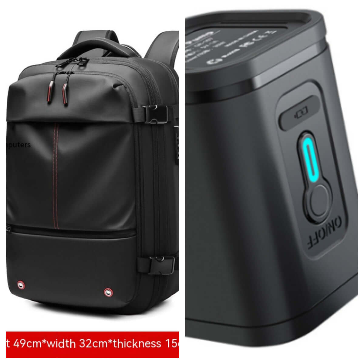 Vacuum Compression Travel Backpack with USB battery, featuring anti-theft design and large capacity for efficient travel.