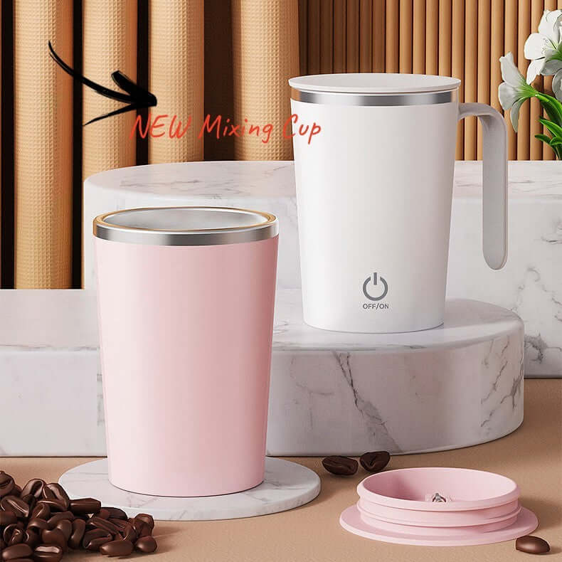 Beige Self-Mixing Mug for Hot Drinks – USB Rechargeable & Spill-Proof