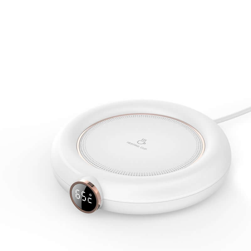 White USB-powered cup warmer – touch button design