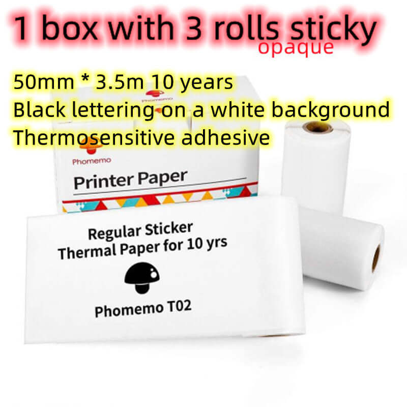 Mini label printer with sticker paper rolls and USB cable – full package