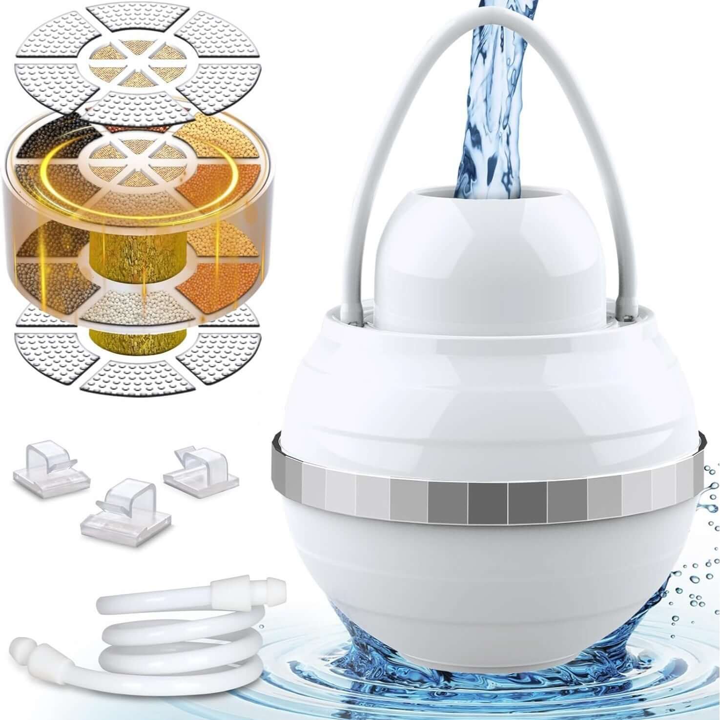 Egg-shaped bathroom water purifier – stylish and powerful filter for better water during showers.