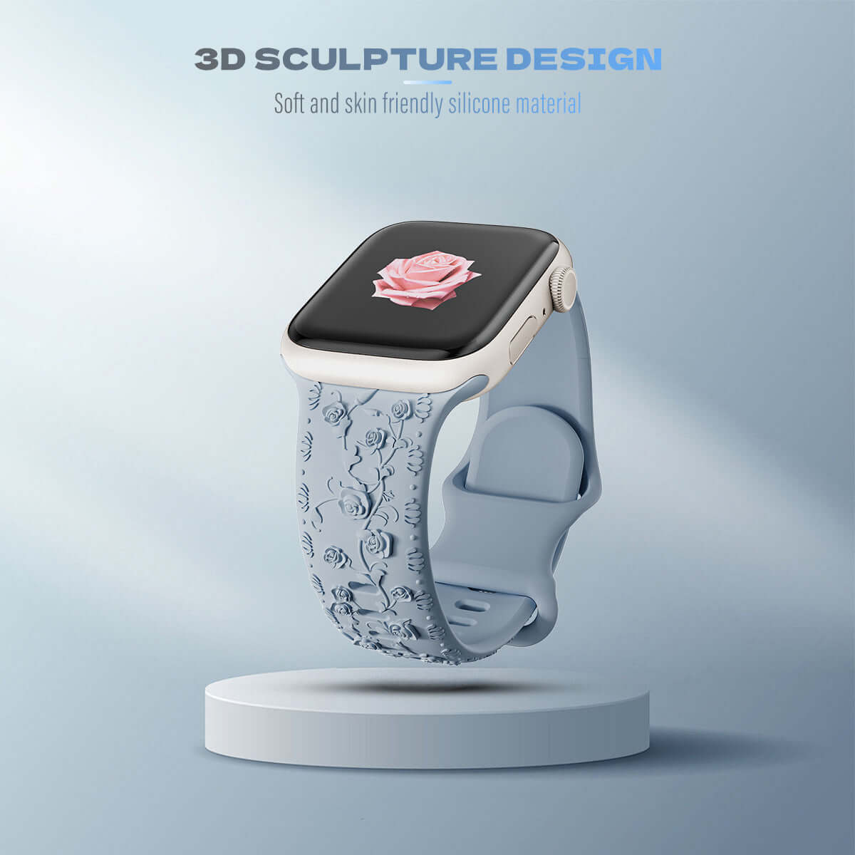 Apple Watch Band with floral design in soft silicone material, showcasing comfort and style for women.