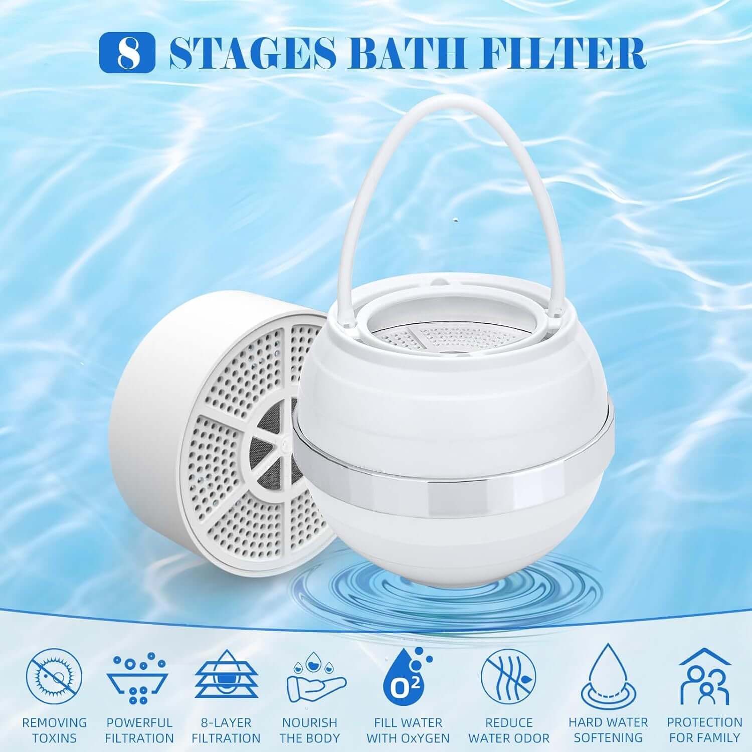 Universal faucet-mounted water filter – improves water purity for handwashing, skincare, and daily use. -8 layers of filters