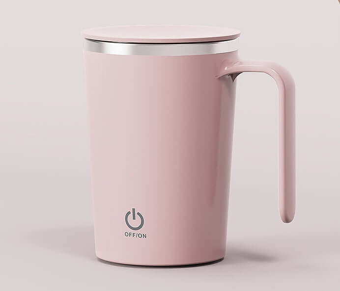 Pink Electric Coffee Mug with Self-Stirring Function – Leak-Proof Design