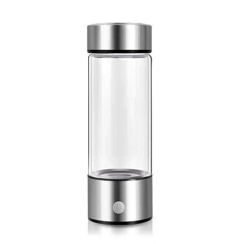 Electric water bottle generating hydrogen – clear glass with base unit