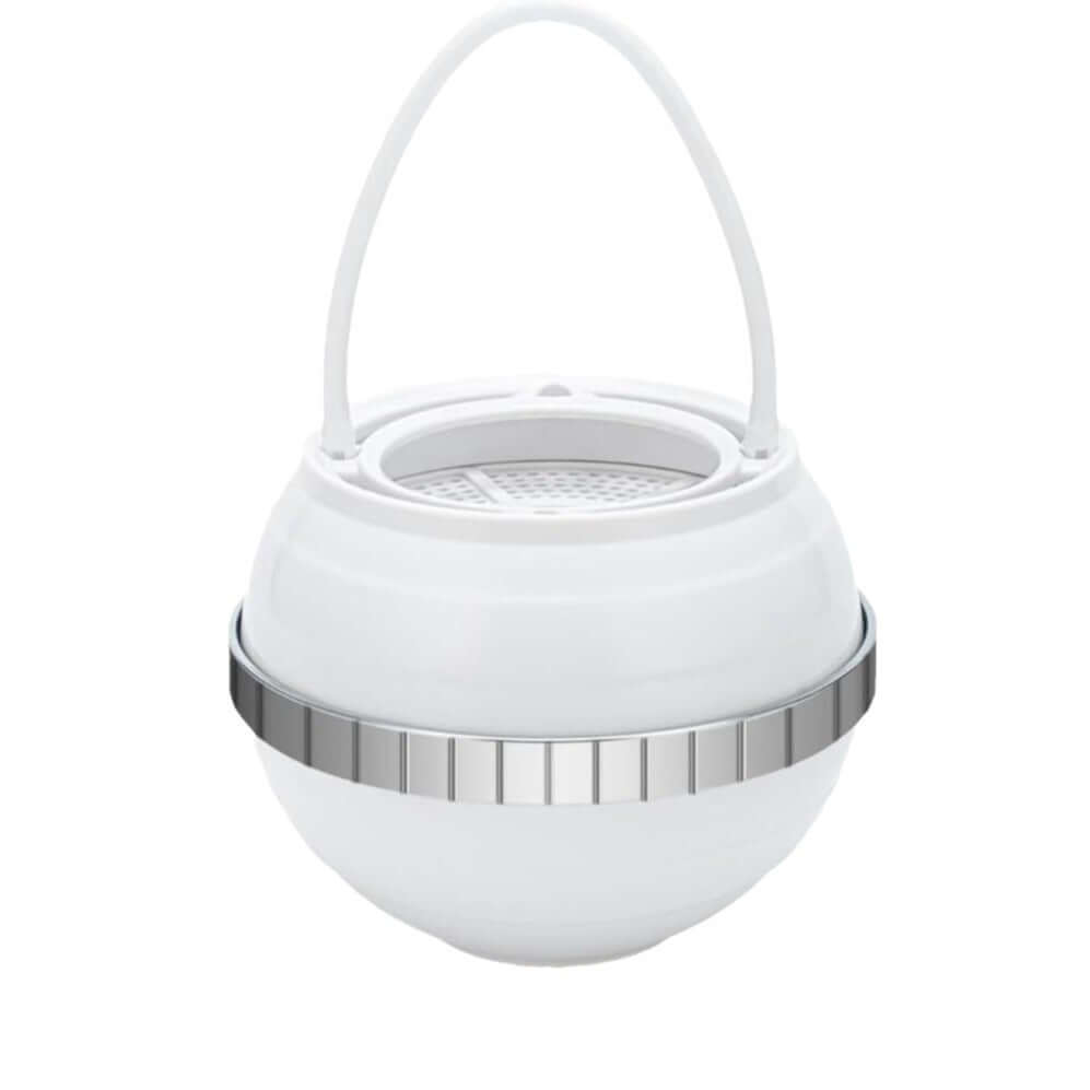 Minimalist drop-shaped water filter for modern bathrooms – enhances water quality while blending with decor.