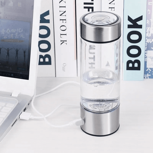 Electric hydrogen water bottle on table – promotes hydration and wellness