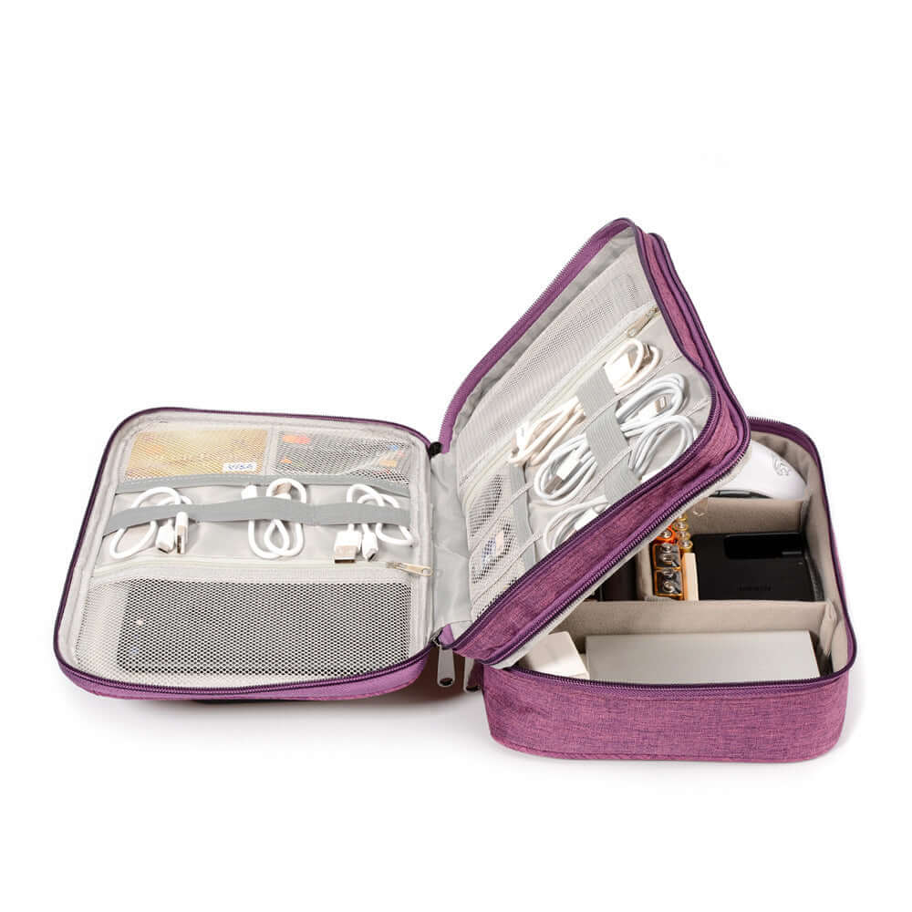 Travel tech organizer with zipped compartments – purple version