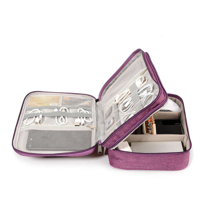 Travel tech organizer with zipped compartments – purple version