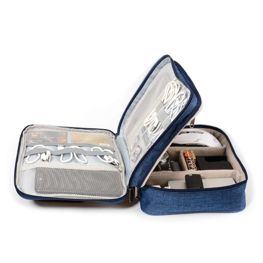 Slim waterproof organizer – top view showing multiple gadgets inside
