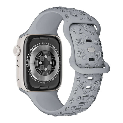 Apple Watch Band – Floral Silicone Strap for Women in soft gray with rose design, ideal for style and comfort.