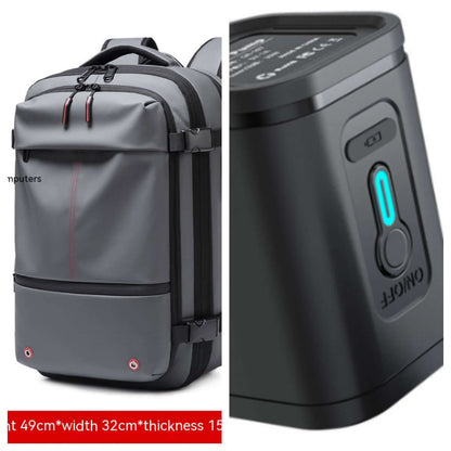 Vacuum Compression Travel Backpack with USB battery, space-saving design, anti-theft features, and large capacity.