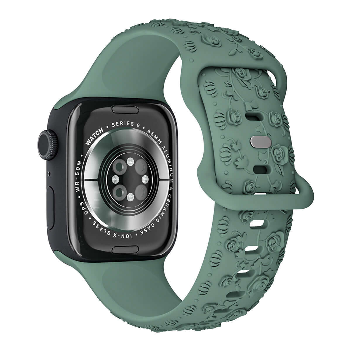 Apple Watch Band in floral silicone strap design for women, showcasing comfort and elegance.
