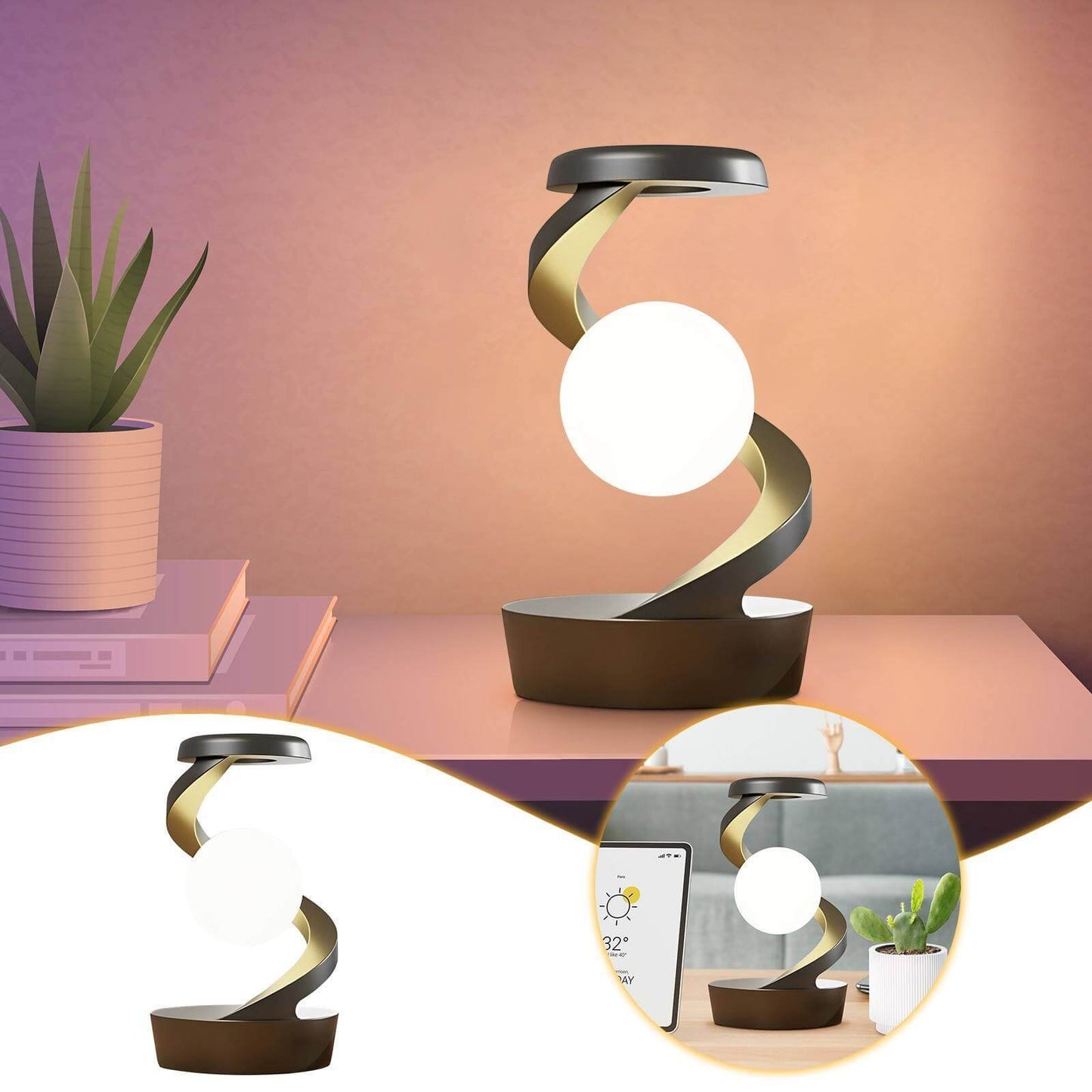 modern moon lamp with spinning effect and cozy lighting