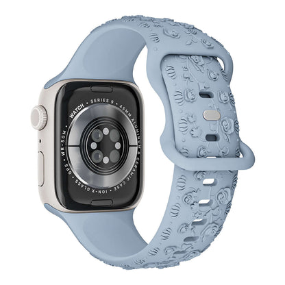 Apple Watch Band – Floral Silicone Strap for Women in blue, featuring a delicate floral design and a comfortable fit.