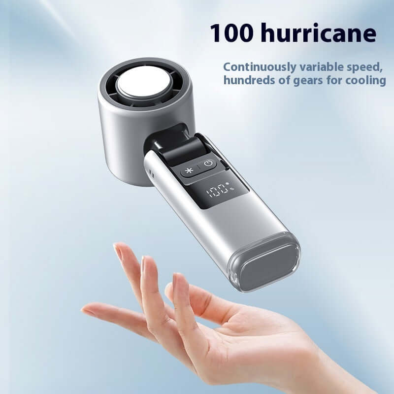 Handheld device with cooling function on a light blue background
