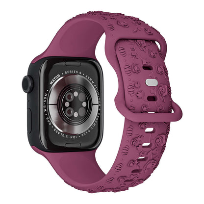 Apple Watch Band – Floral Silicone Strap for Women in dark pink, showcasing a stylish floral design and comfortable fit.