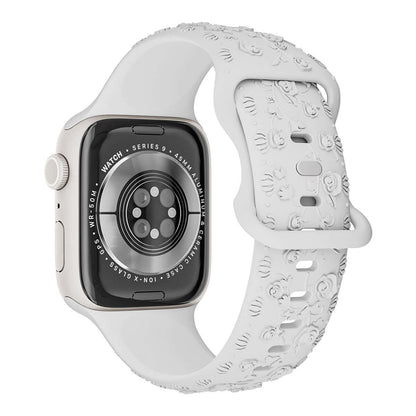 Apple Watch Band with floral silicone strap for women, showcasing comfort and style in a soft hypoallergenic design.