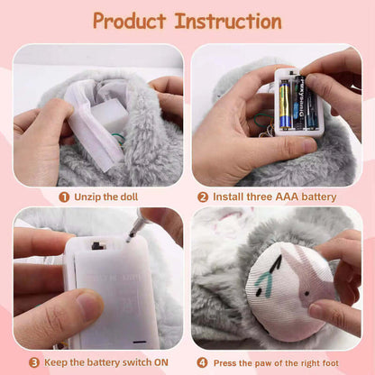 Collage of breathing bunny toy – calming music and lights
