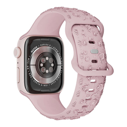 Apple Watch Band – Floral Silicone Strap for Women in pink with floral design, perfect for comfort and style.